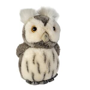 Vintage 1986 Dakin Owl Plush Stuffed Animal Grey Cream 8" tall